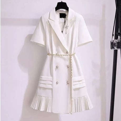 パールウエストチェーン プリーツワンピース 2色展開