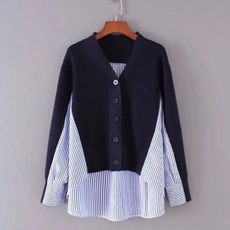 ストライプシャツ 切り替えニット 2色展開