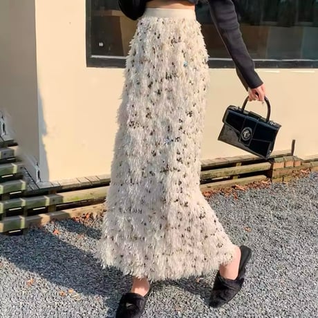 スパンコールファースリットスカート 2色展開