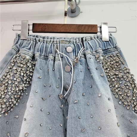ビジューフレア デニムパンツ