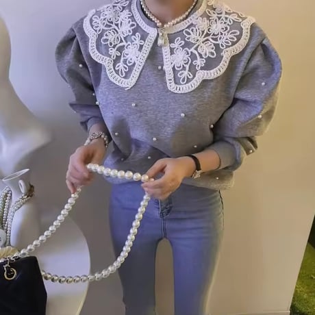 レースカラーパールトップス 2色展開