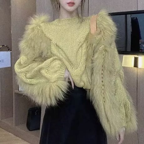 ファースリーブ ケーブルニット 5色展開
