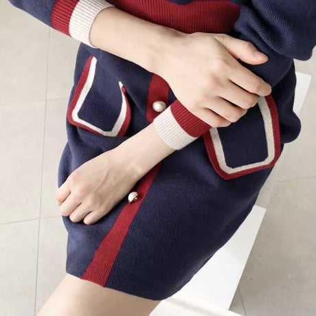 カラーブロック ハイウエストワンピース 2色展開