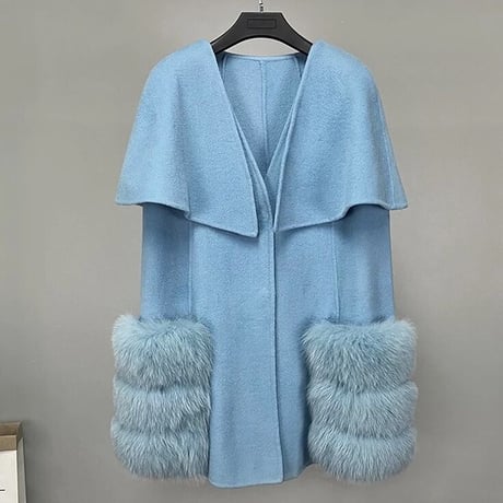 【高品質】フォックスファーポケット カシミヤケープコート 5色展開