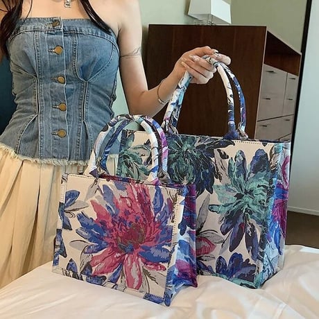 【サイズ2種類】フラワー ジャガードトートバッグ