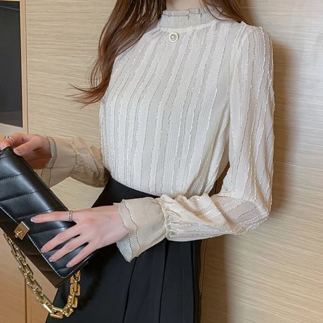 シフォンハイネック プリーツブラウス