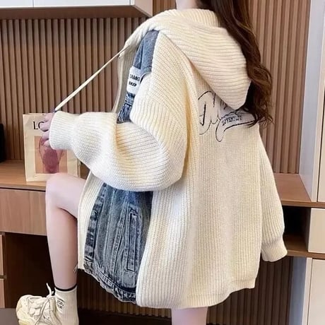 バックステッチ デニムニットカーディガン 2色展開