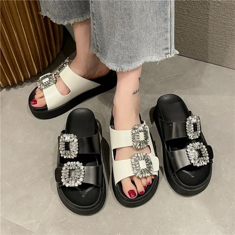 ダブルビジュー フラットサンダル 2色展開