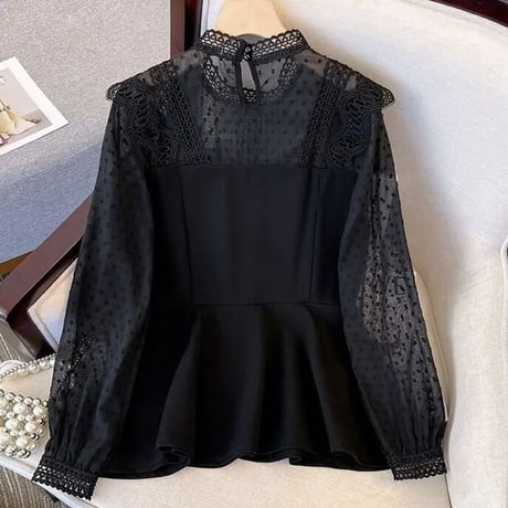 ブラックドット シフォンブラウス