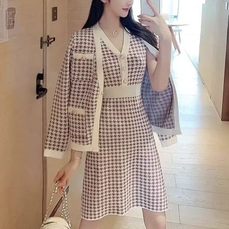 ノースリーブワンピース カーディガンセット 2色展開