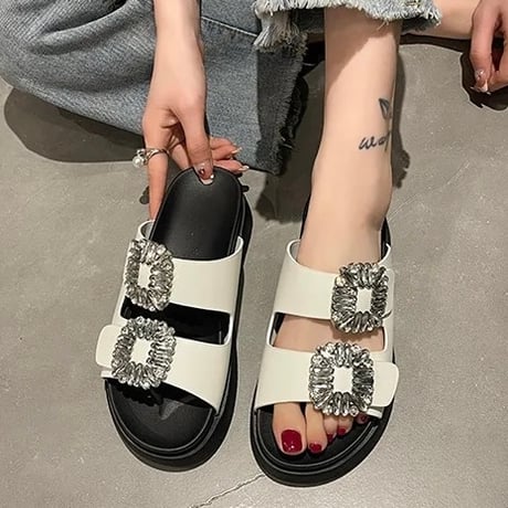 ダブルビジュー フラットサンダル 2色展開