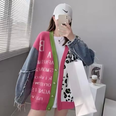 デニムスリーブレオパードカーディガン 4色展開