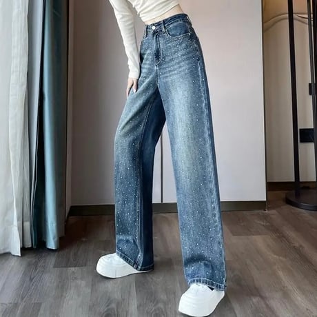 ラインストーンウォッシュデニムパンツ