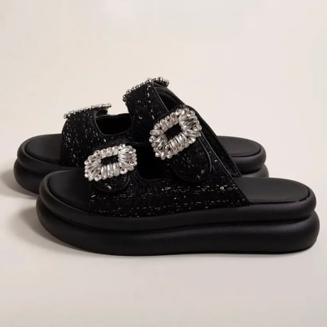 ダブルビジュー ツイードバンドサンダル 3色展開