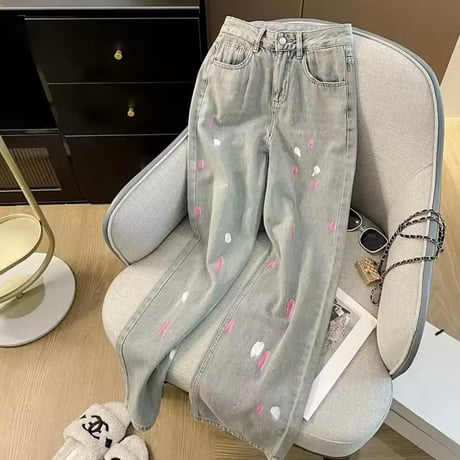カラーブロッキングデニムパンツ