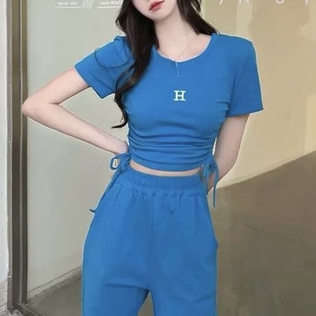 Hロゴ サイドギャザーセットアップ 3色展開