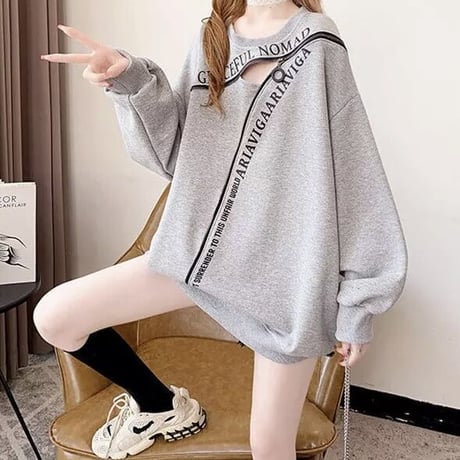 メッセージジッパー ルーズスウェットトップス 3色展開