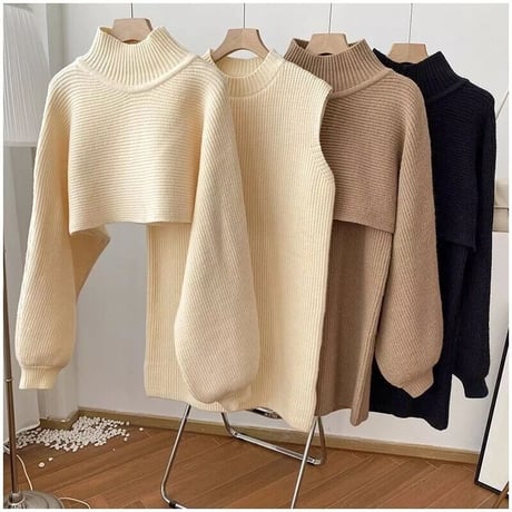 ショートニット ワンピースセット 3色展開