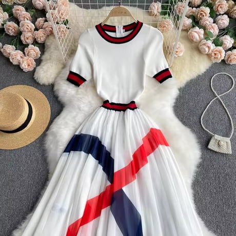レッドラインニットシフォンワンピース 2色展開
