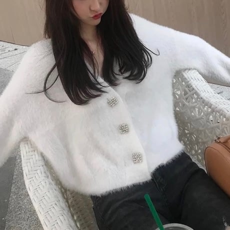 スクエアビジューモヘアカーディガン 2色展開