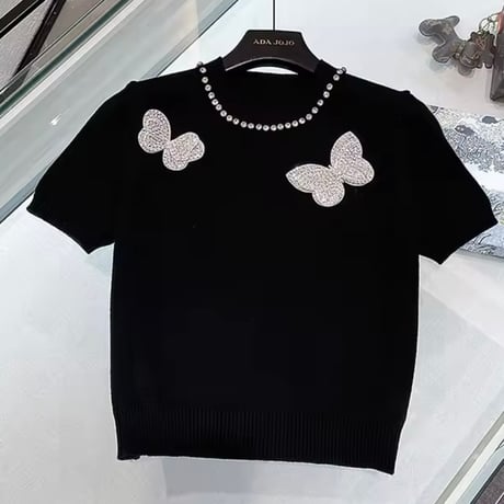 ビジューバタフライ ニットトップス 2色展開