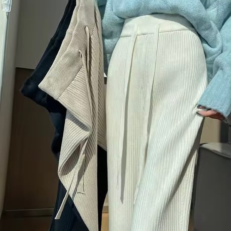 ヘムレースリブニットパンツ 3色展開