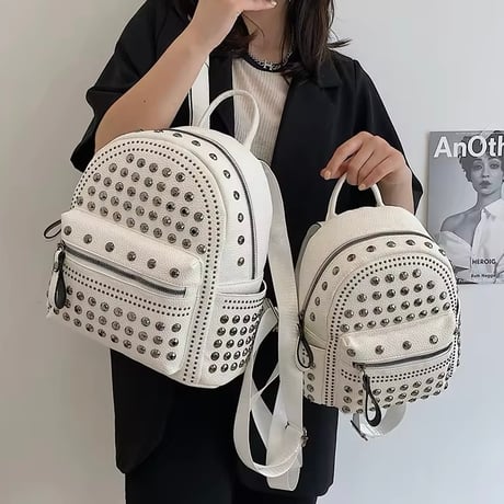 【2サイズ】スタッズPUレザーリュック 3色展開