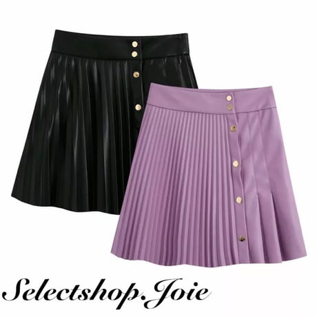 フェイクレザー プリーツスカート 2色展開