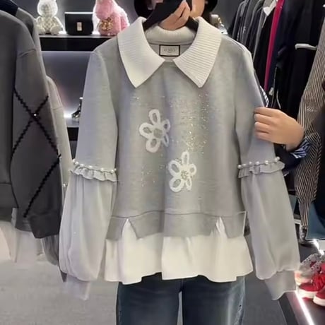 フェイク2ピースフラワートップス