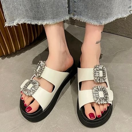 ダブルビジュー フラットサンダル 2色展開