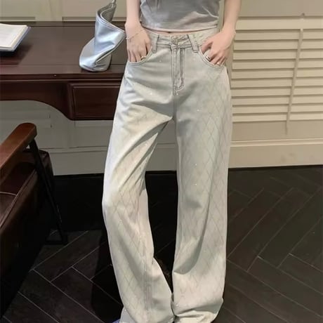 クロスラインストーンデニムパンツ