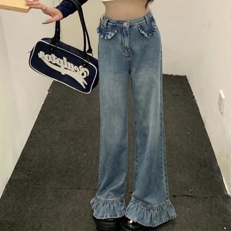 フリルフレア デニムパンツ