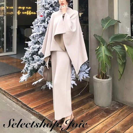 バイカラーハイネックポンチョ パンツセットアップ 3色展開