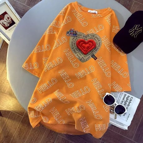 ハートステッチ メッセージオーバーTシャツ 3色展開