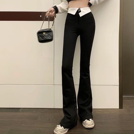 ハイウエストフラップ フレアパンツ