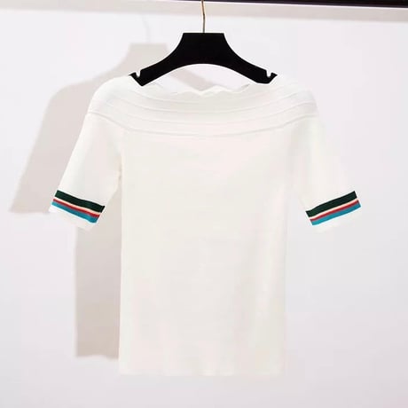 スカラップネック ライントップス 3色展開