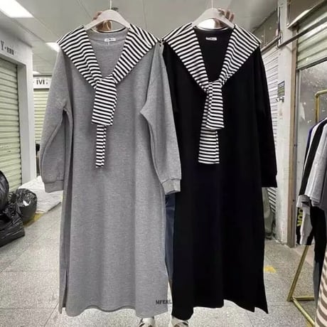 ボーダータイドッキング スウェットワンピース 2色展開