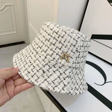 メタルゴールドロゴ ツイードバケットハット 2色展開