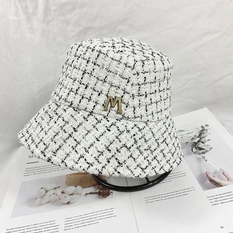 メタルゴールドロゴ ツイードバケットハット 2色展開