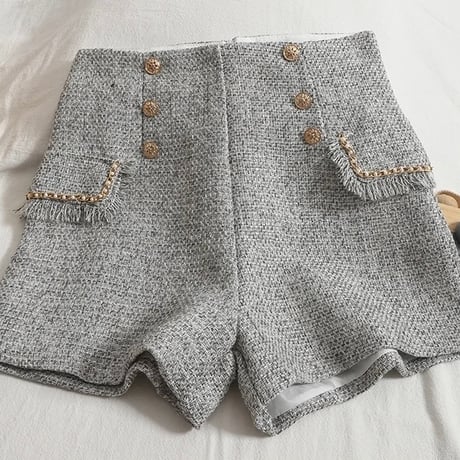 ゴールドチェーン ツイードショートパンツ 3色展開