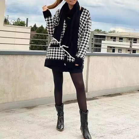 千鳥格子 パールボタンカーディガン