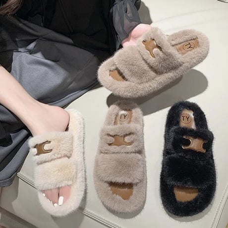 レザーステッチ ファーサンダル 3色展開