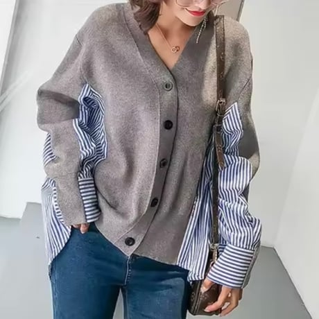 ストライプシャツ 切り替えニット 2色展開