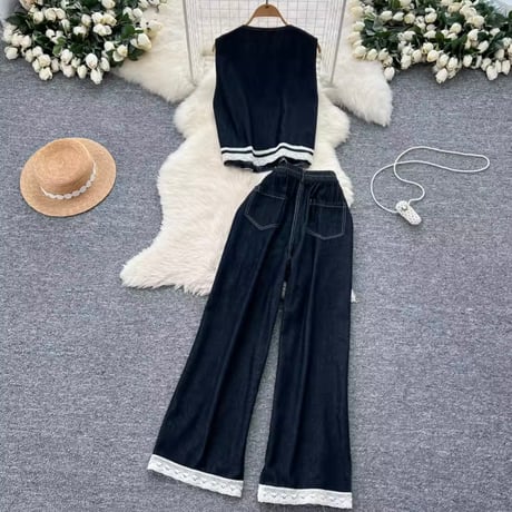 ヘムレースデニムセットアップ 2色展開