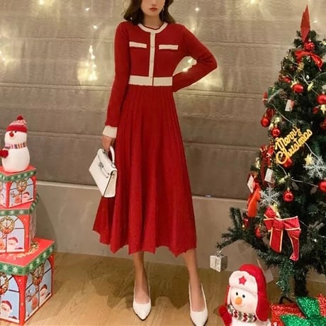 バイカラープリーツワンピース 3色展開