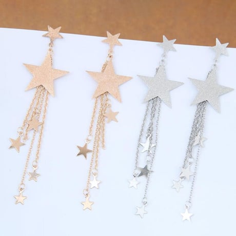 【Silver即納】スターモチーフ チェーンピアス 2色展開