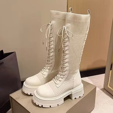 サイドリブニットレースアップブーツ 3色展開