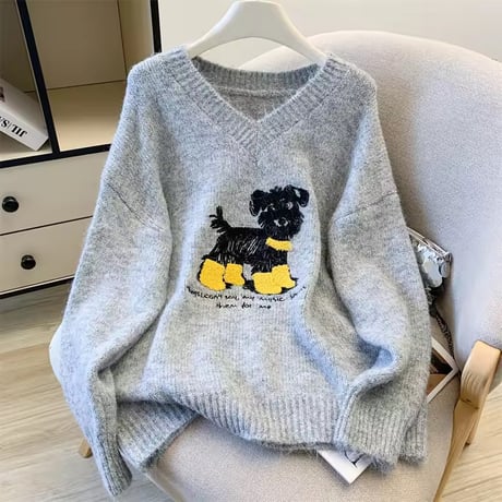 ドッグステッチVネックニット 3色展開