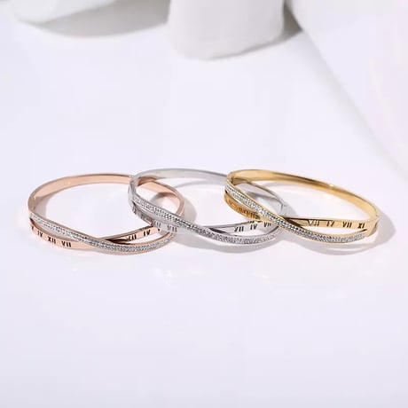 ツイストクリスタル ローマナンバーバングル 3色展開