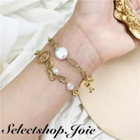 【即納】パールストーン ゴールドチェーンブレスレット